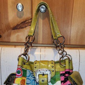 LIME RHINESTONE PATCHWORK bag like new super clean